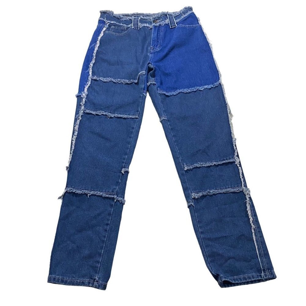 Shein Women Patchwork Medium Wash Dark Wash Denim Jeans Sz 31 x30 High-Rise